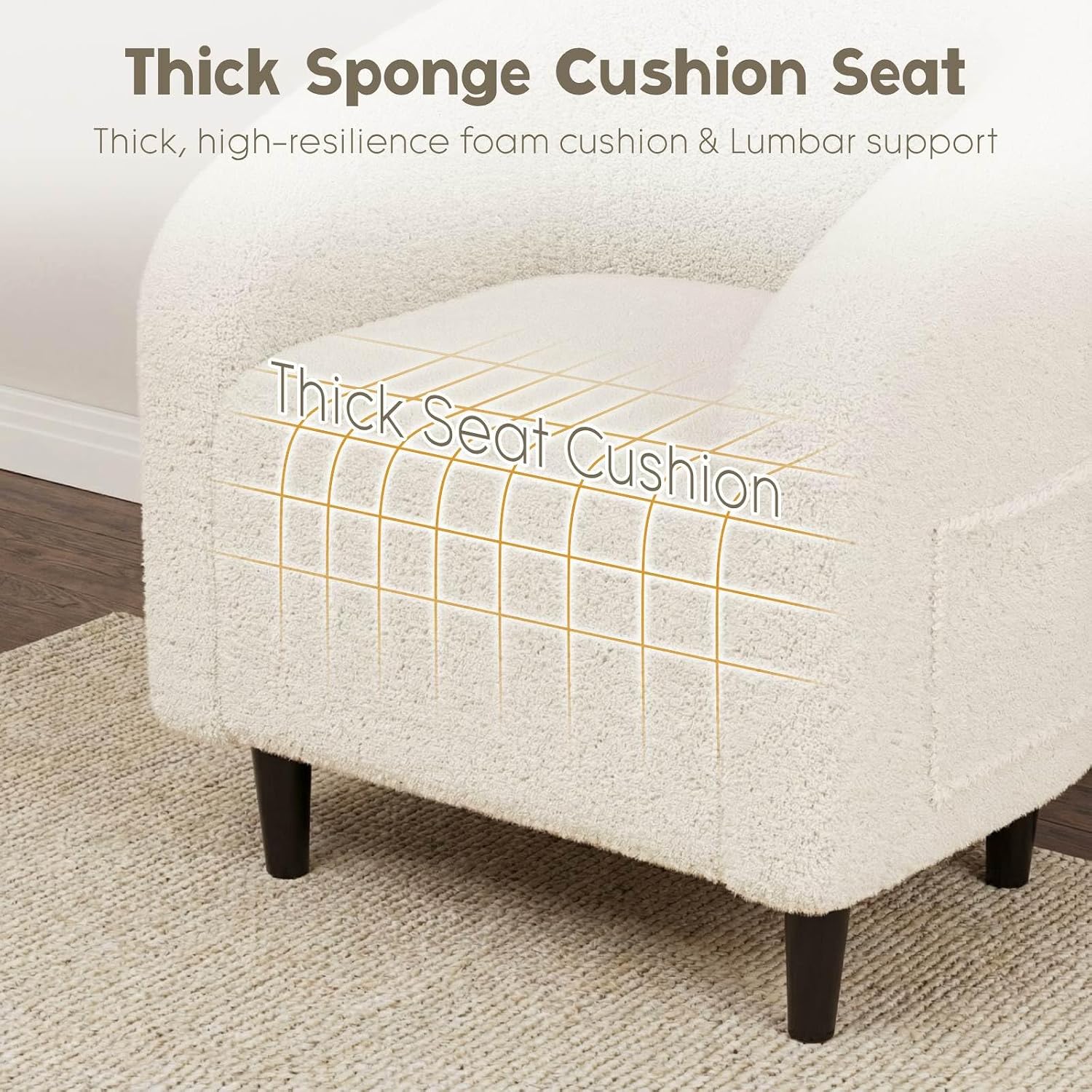Modern Accent Barrel Chair, Comfy Teddy Fabric Club Armchair with Side Pocket, Easy Assembly Living Room Corner Chair for Bedroom, Office, Reception Space