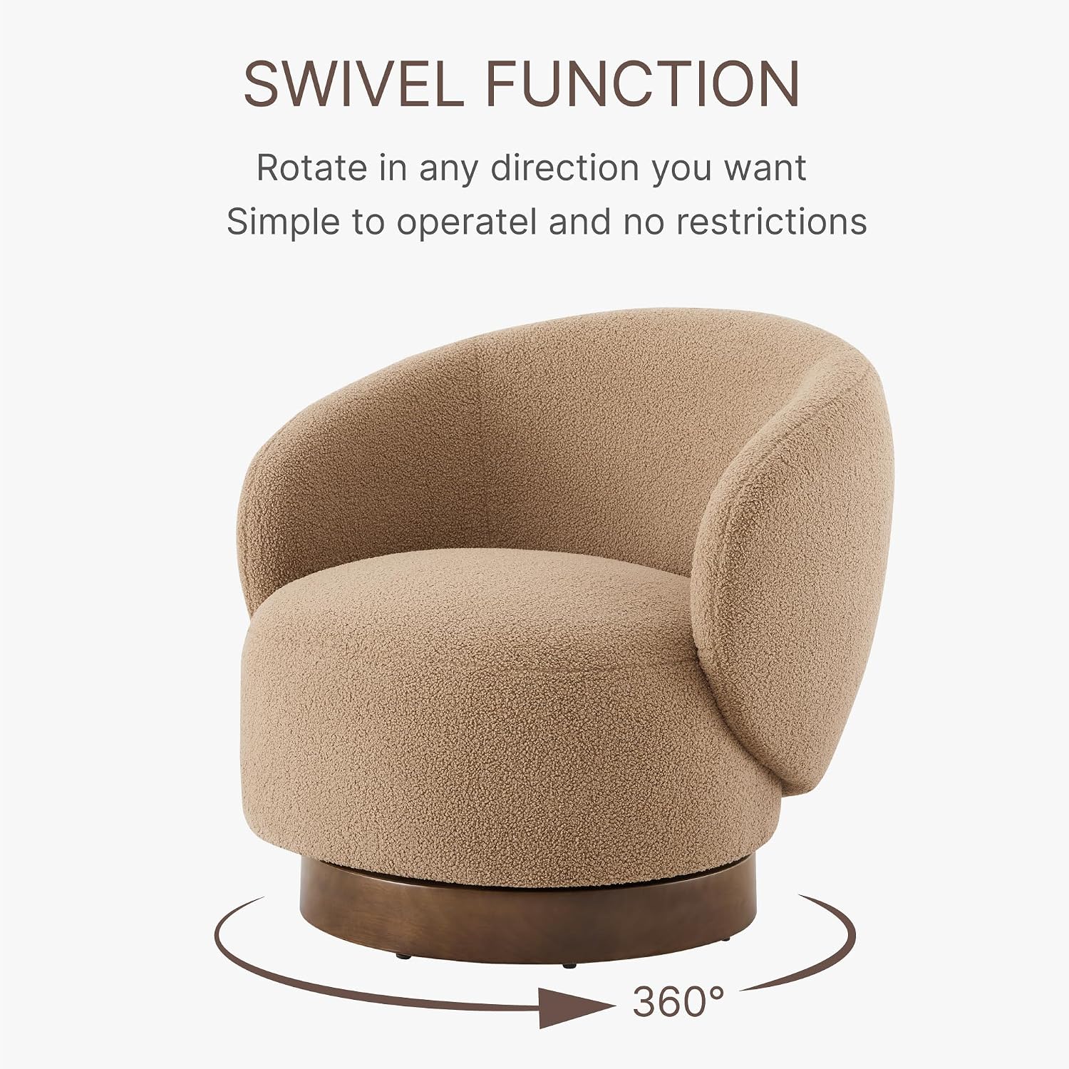 KISLOT Swivel Accent Chair Round Barrel Armchair Upholstered Performance Fabric for Living Room Bedroom Reading Waitingroom,1 PCS,Sand