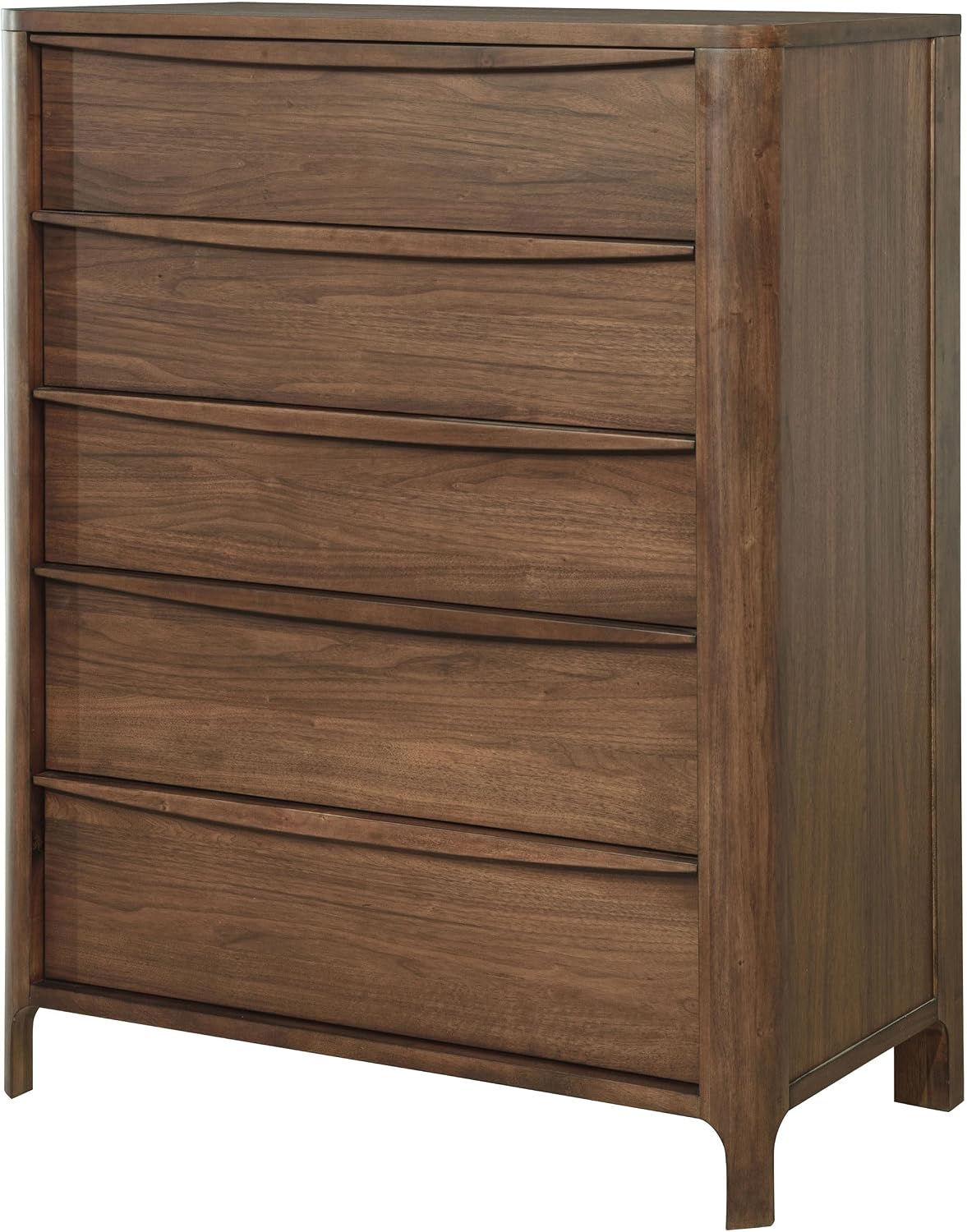 Coaster Home Furnishings - Maderia - Wood - 5-Drawer Chest of Drawers with Curved Fingertip Pulls, Rounded Corners and Tapered Front Legs - Mid-Century Modern - Bedroom - Walnut - 223325
