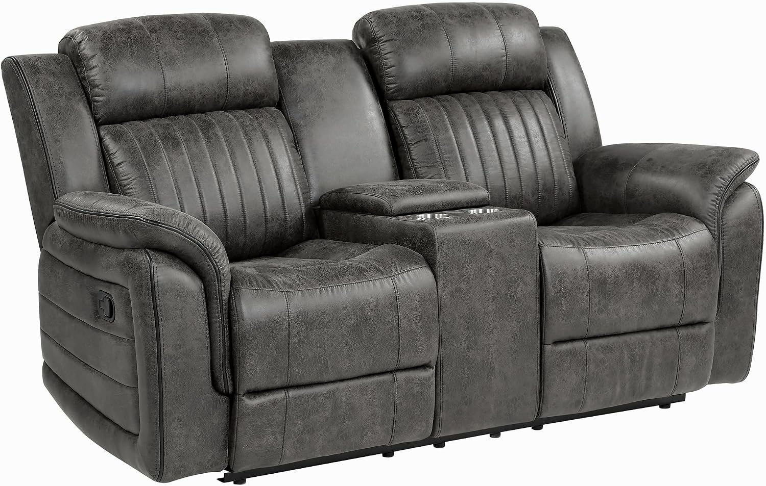 Lexicon Recliner Living Room Set, Home Theater Seating, Manual Polished Microfiber Upholstery Sofas, RV Couch Including Double Recliner Sofa and Loveseat, 2-Piece Set, Brownish Gray