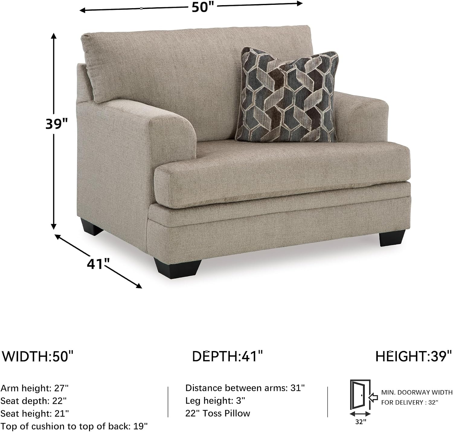 Signature Design by Ashley Stonemeade Transitional Oversized Chair with Reversible Seat Cushion and Accent Pillow, Taupe