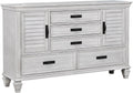 Coaster Home Furnishings - Franco - Wood - 5-Drawer Dresser with Farmhouse Style, Soft-Closing Glides, Two Side Cabinets, Pull Handles, Turned Legs - Bedroom - Distressed White - 205333