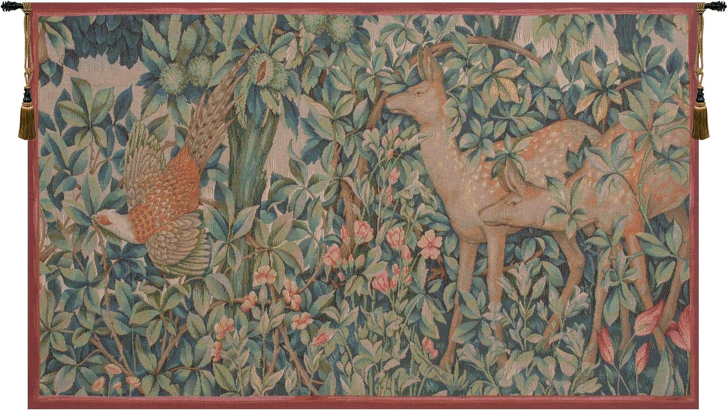 Charlotte Home Furnishings Inc French 46 x 28 in, Pheasant and Doe Medieval Tapestry Wall hanging Boho decor for Living Room Home Decor, European Cotton Jacquard Woven