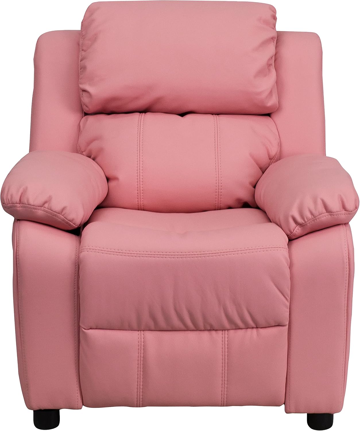 Flash Furniture Charlie Vinyl Kids Recliner with Flip-Up Storage Arms and Safety Recline, Contemporary Reclining Chair for Kids, Supports up to 90 lbs., Pink