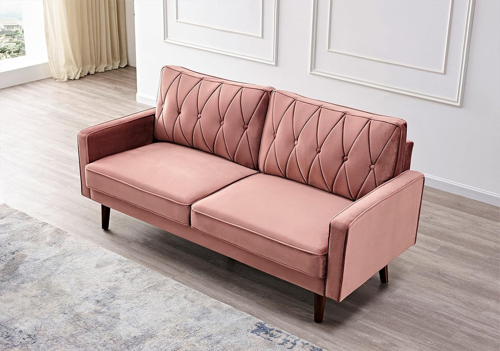 Container Furniture Modern Style Tufted Velvet Couches for Living Room with Soft Fabric Upholstery and Solid Wood Frame, 2 Piece Sofa and Loveseat Set, Rose