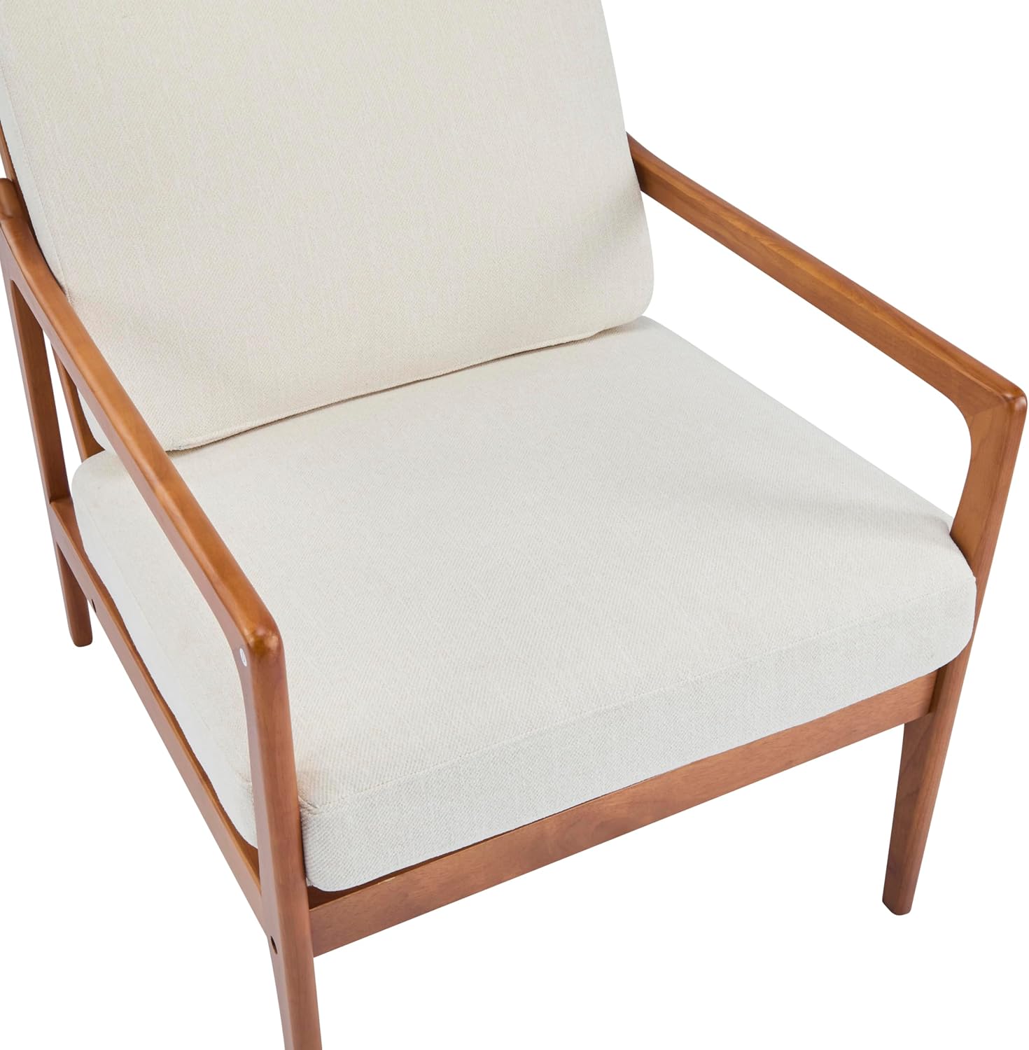 Christopher Knight Home Nadine Wooden Club Chair, Upholstered Accent Chair, Cushions Support Armchair, Comfy Lounge, Single Reading Sofa, Solid Wood Frame Armchair for Living Room Home, Beige+Teak