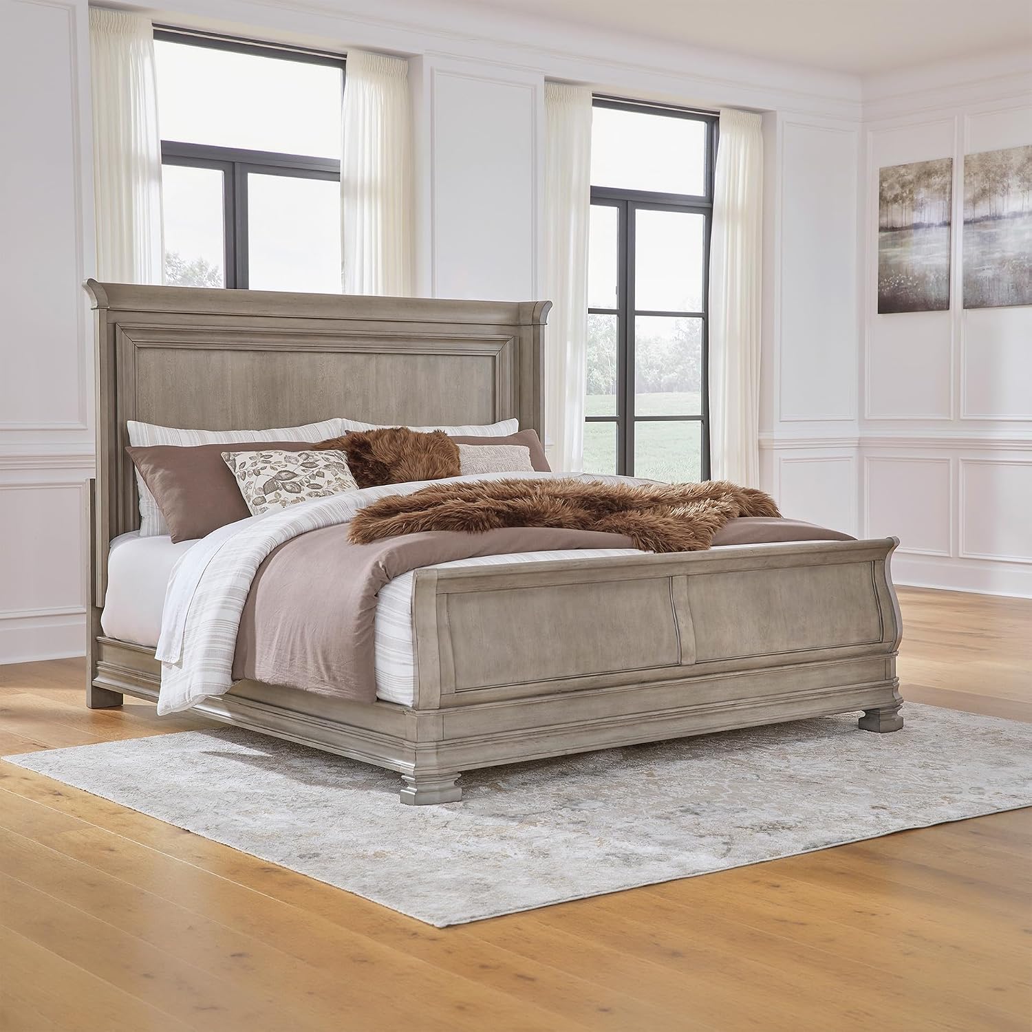 Signature Design by Ashley Lexorne Traditional King Sleigh Bed, Foundation or Box Spring Needed, Light Gray
