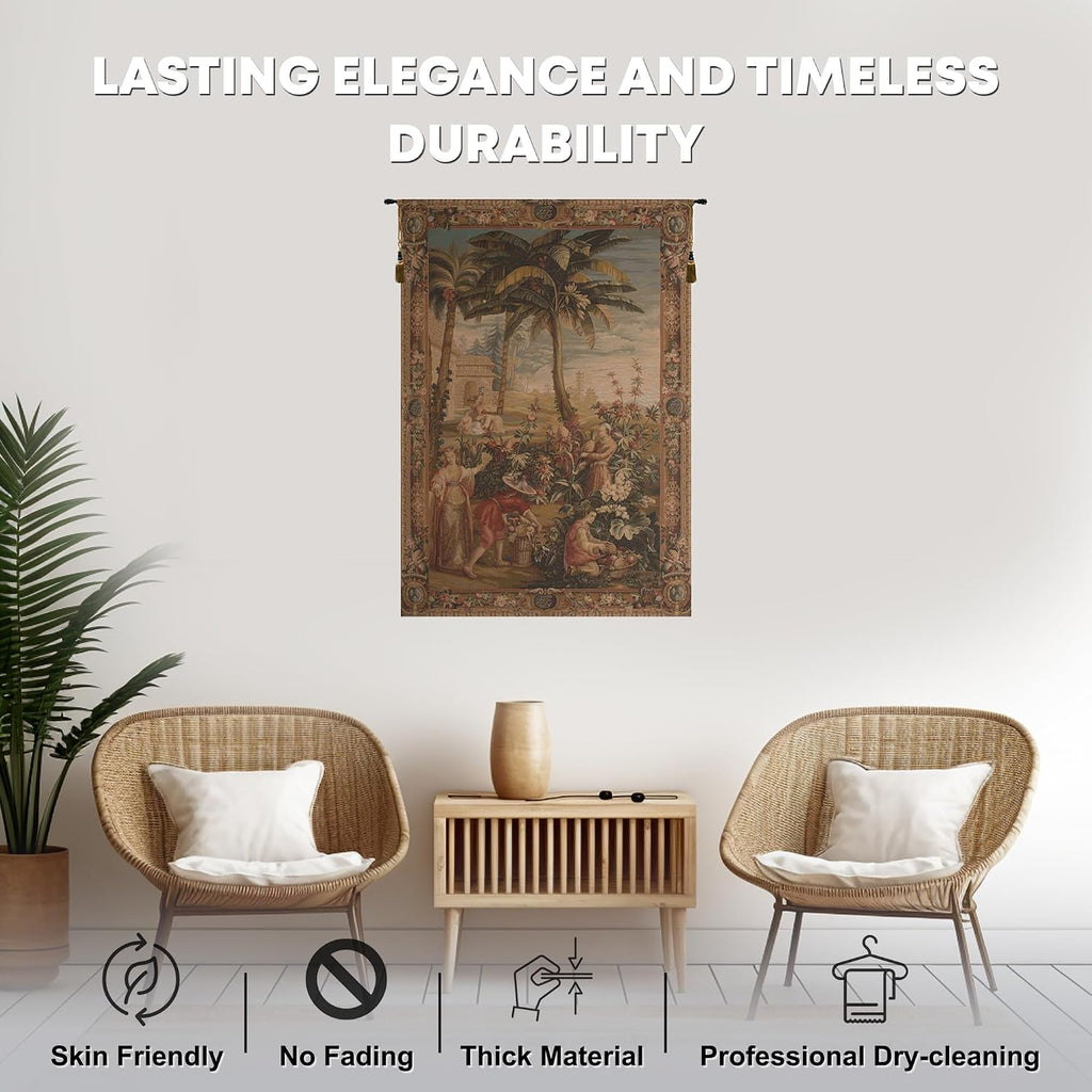 Charlotte Home Furnishings Inc. La Recolte Des Ananas I French Tapestry Wall Hanging 88 X 58 Inch Viscose Cotton And Polyester Blend Wall Art Perfect For Home Decor And Wall Decor