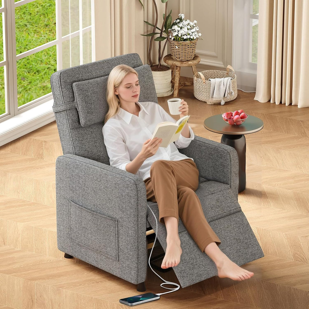 GarveeHome Electric Recliner Chair Living Room Chair Adjustable Power Recliner with Massage & Heat & Lumbar Support & Side Pockets & USB Port(Gray)