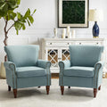 HULALA HOME Accent Chair with Wood Legs & Removable Cushion, Modern Wingback Armchair with Nailhead Trim, Comfy Upholstered Lounge Chair, Single Sofa Chairs for Living Room Bedroom Set of 2, Blue
