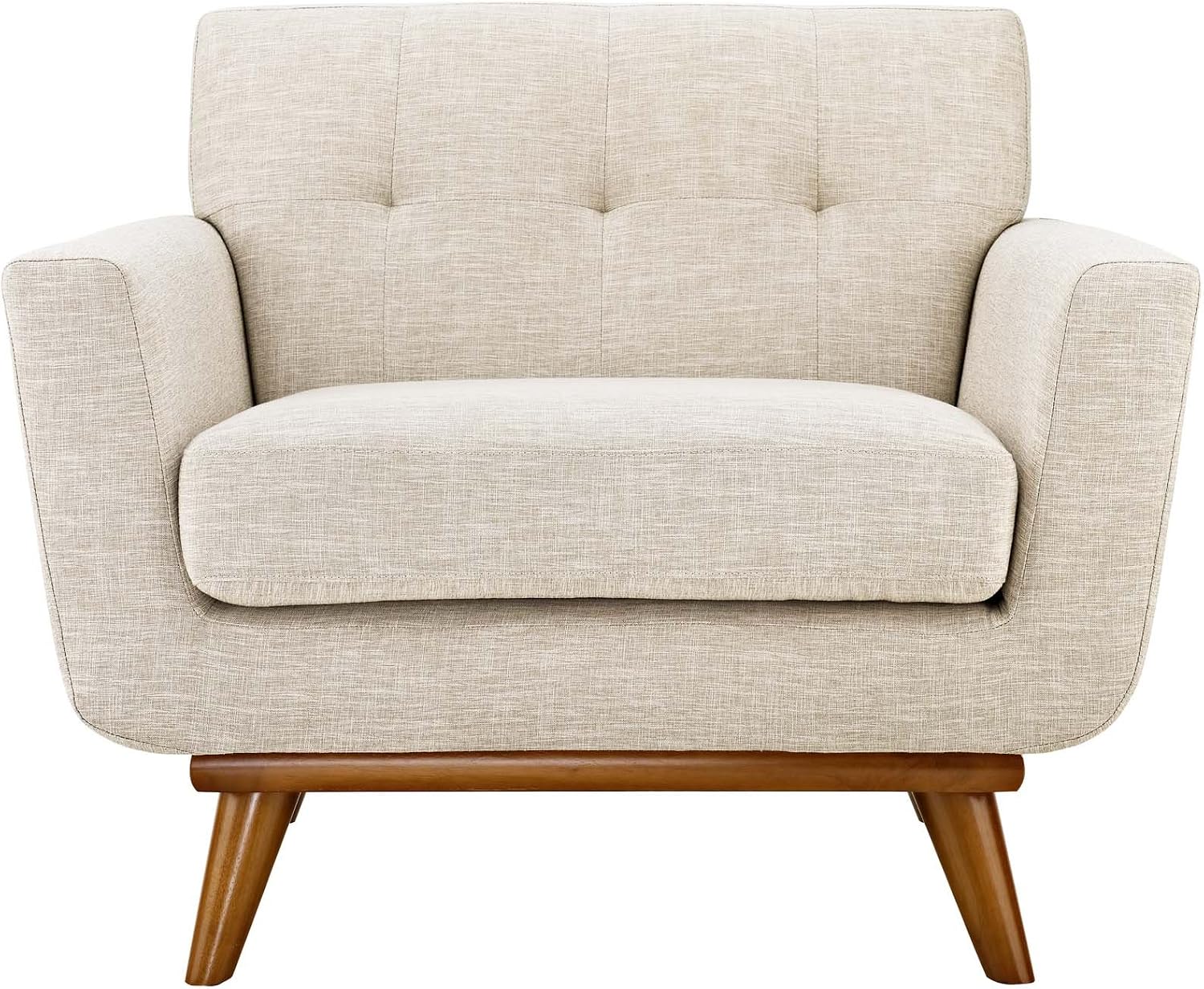 Modway Engage Mid-Century Modern Upholstered Fabric Accent Arm Lounge Chair in Beige, Armchair