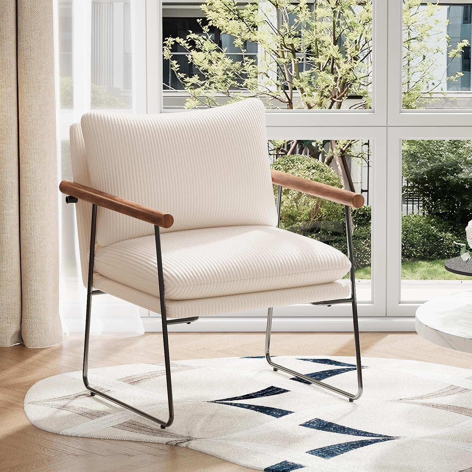 Furnilivng Large Sling Accent Chair, Comfortable Boucle Fabric Arm Chair, Upholstered Cozy Reading Chair for Living Room, Bedroom, Dressing Room, Home Office (Beige, Set of 2)
