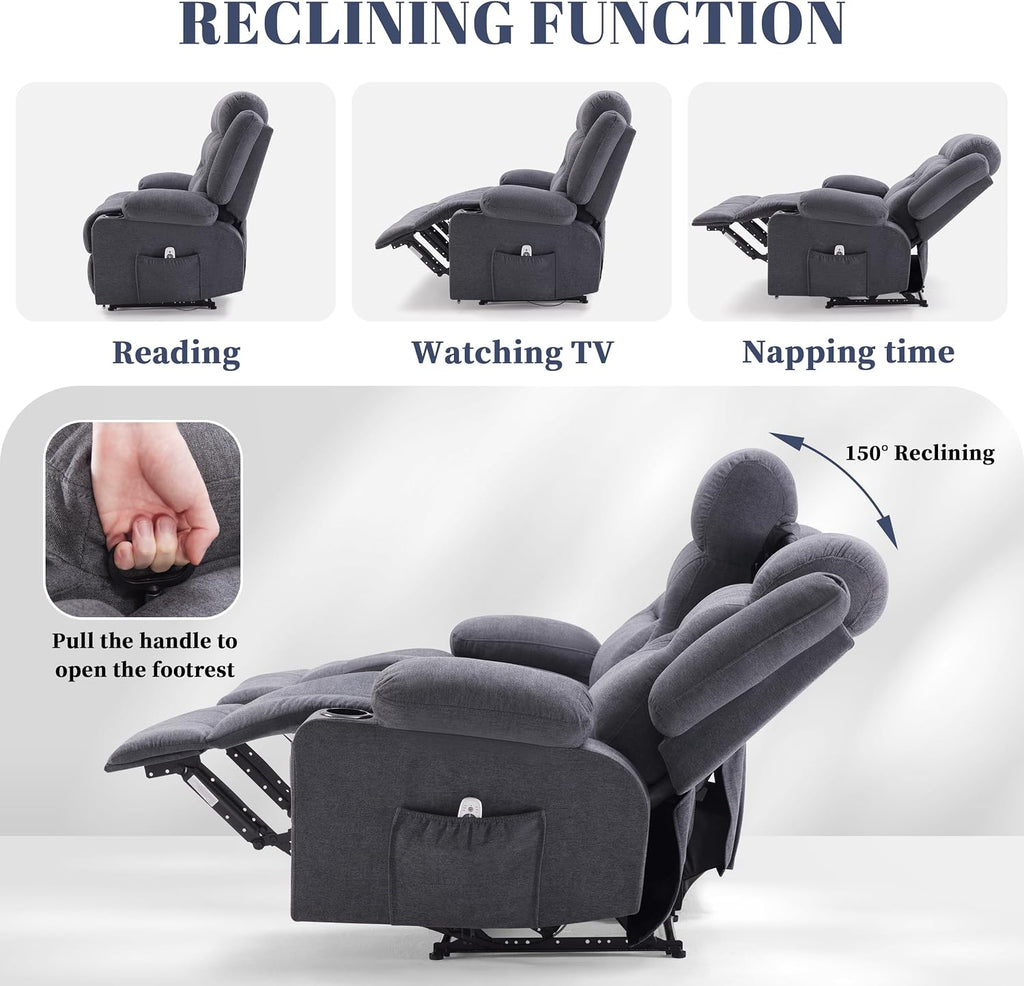Weture Oversized Recliner Loveseat with Heat and Massage, Wall-Hugger Reclining Sofa with Cup Holders and USB Port, Big Large 2-Seater Double RV Recliner Loveseat for Living Room (Fabric, Grey)