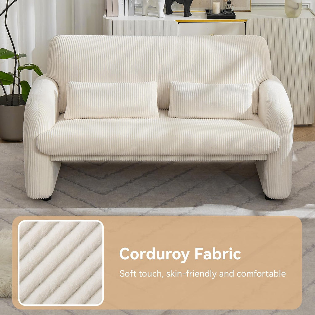 WUTUTUEE Corduroy Accent Living Room Sets, Modern Upholstered Love Seat with 2 Accent Chairs, Wide Comfy Leisure Chair Sets for Bedroom, Office, White