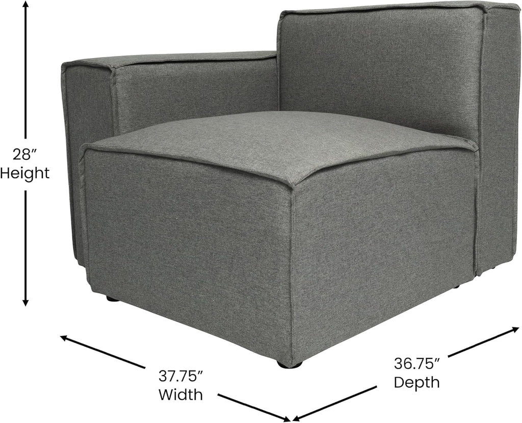 Flash Furniture Bridgetown Fabric Left Chair Module for Sectional Sofa, Customizable Modular Couch Left Seat with Arm Rest, Dark Gray