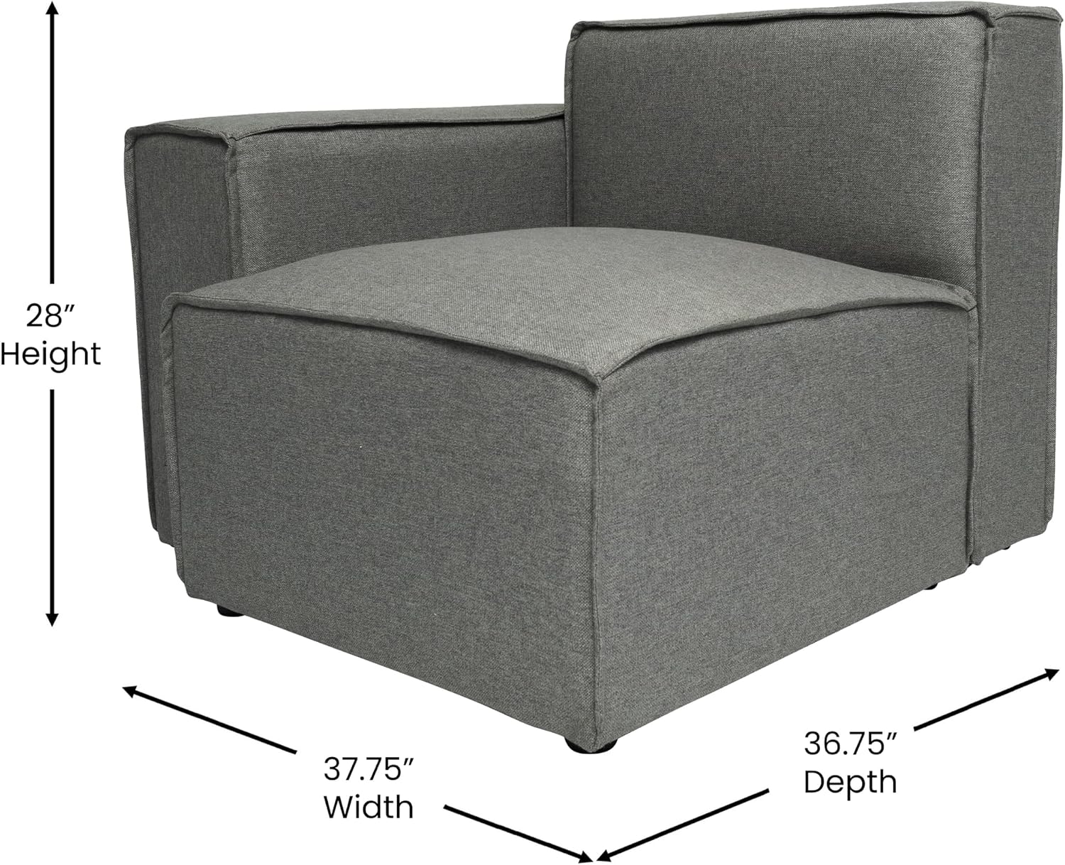 Flash Furniture Bridgetown Fabric Left Chair Module for Sectional Sofa, Customizable Modular Couch Left Seat with Arm Rest, Dark Gray