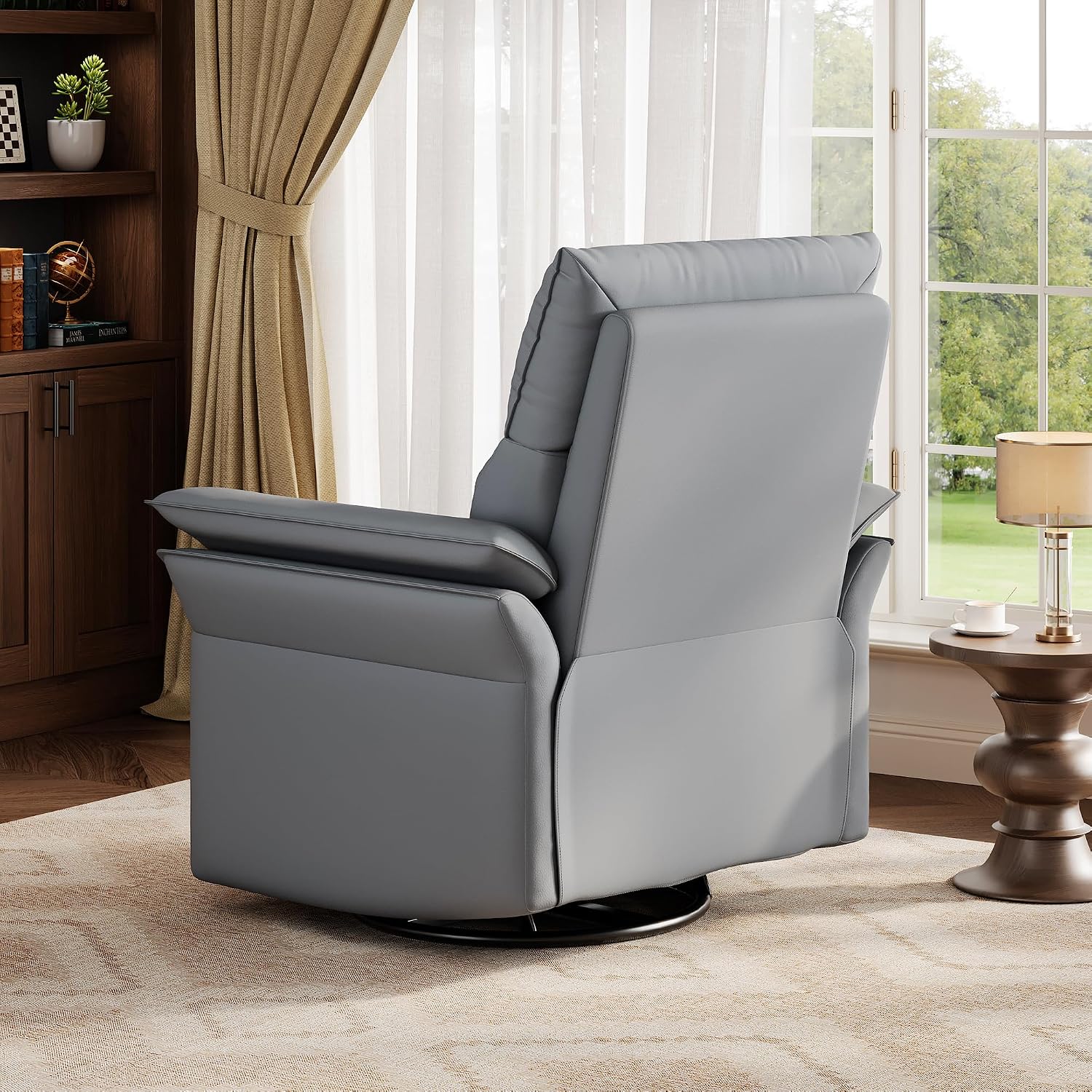 GarveeHome Power Recliner Chair with Side Pockets, 270° Swivel & Glider, USB Charging Port, PU Leather, Thickened Dual-Layer Armrests, Modern Recliner for Living Room, Bedroom (Silver)