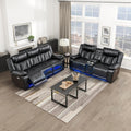 Lexicon 2 Piece Living Room Furniture Sets, Power Reclining Sofa Set, Home Theater Seating with USB Charging Ports/LED Lighting, Wall Hugger Power Double Reclining Sofa & Loveseat, 2 Pieces, Black