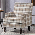 Accent Chair, Plaid Gingham Cozy Comfy Modern Comfy Mid-Century Accent Chairs, Upholstered Lounge Arm Chair with Solid Wood Frame for Living Room/Bedroom-Brown Plaid
