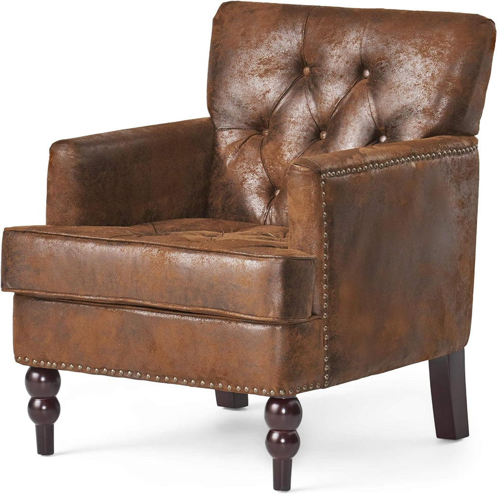Christopher Knight Home Malone Tufted Club Chair, Brown 28D x 29.5W x 33.5H Inch