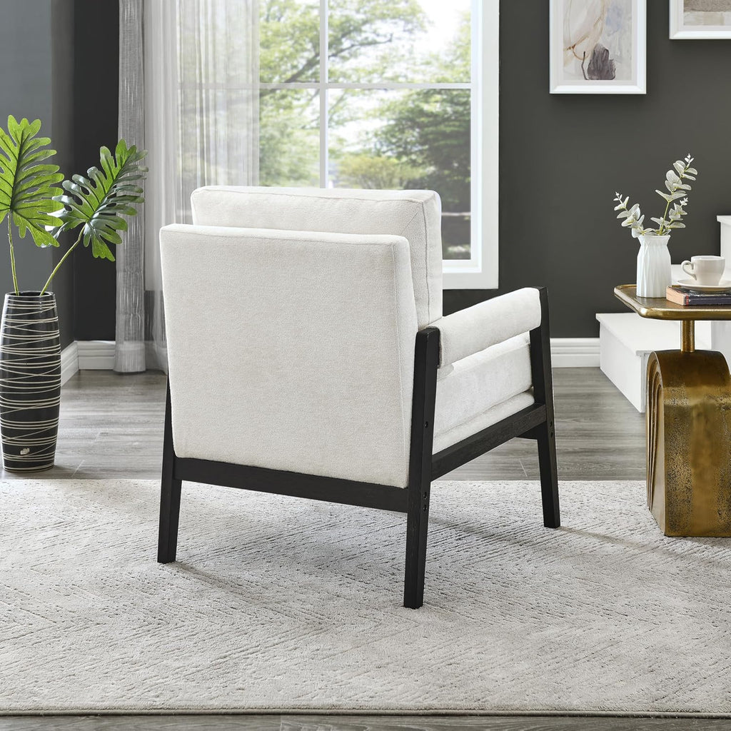 Roundhill Furniture Kelly Mid-Century Modern Chenille Upholstered Accent Armchair, White