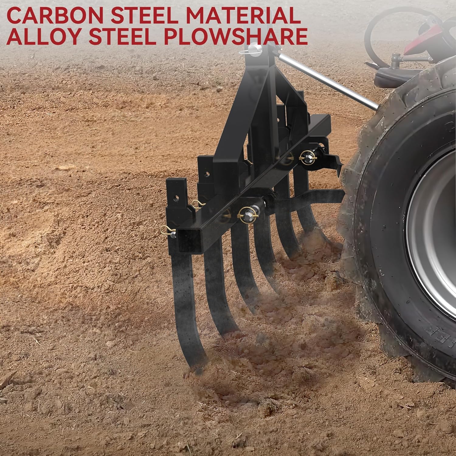 YITAMOTOR 48-Inch Heavy Duty Detachable Chisel Plow Scarifier Cultivator with 6 Scarifier Shanks for CAT-1&CAT-0 Tractors