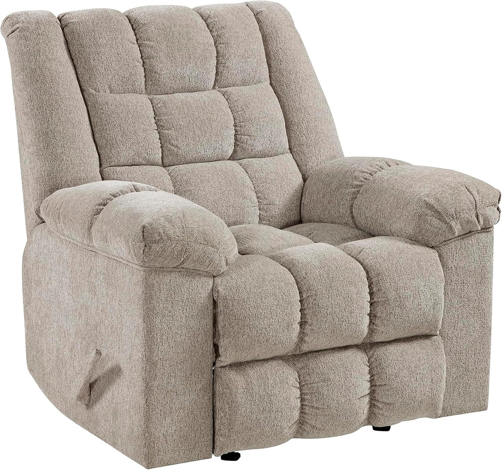 Lexicon Chenille Rocker Reclining Chair for Adults, Rocker Pull Handle Recliner, Nursery Chair for Living Room/Bedroom, High Back, Pillow Top Arms, High Density Foam Cushions, Light Brown