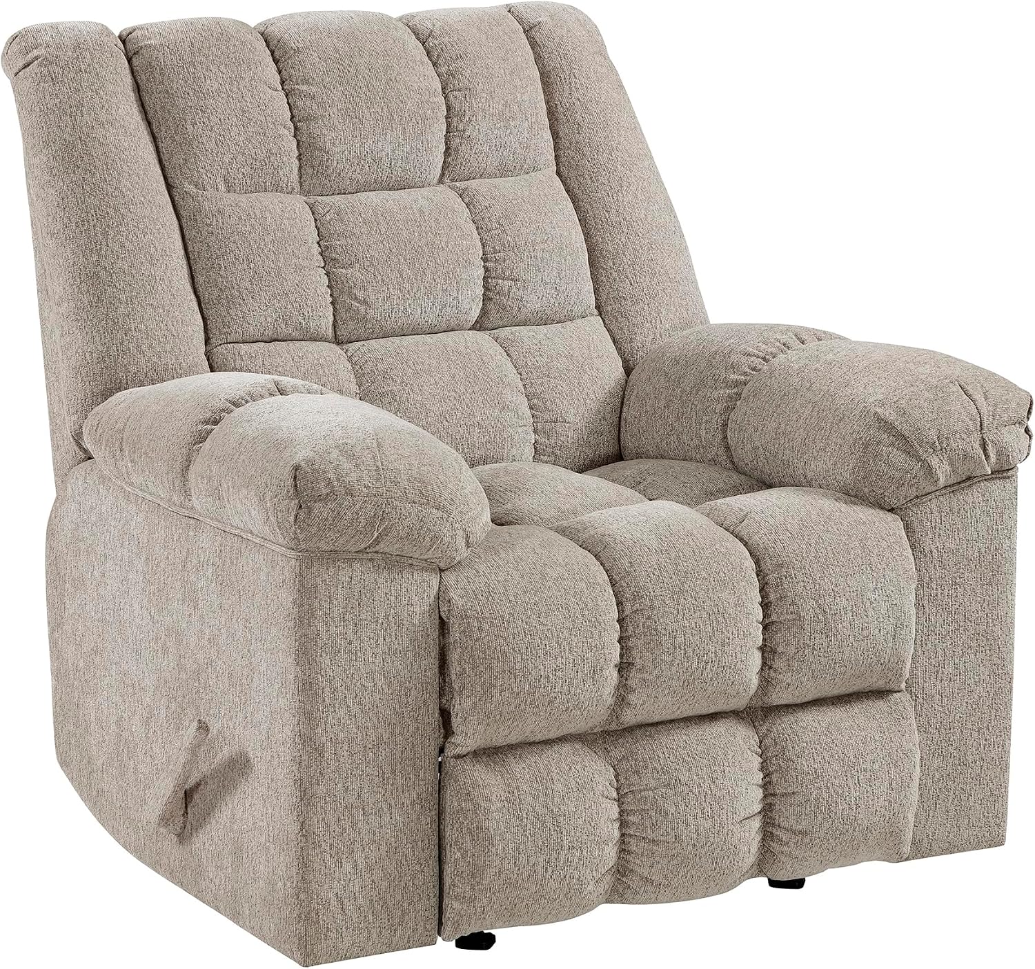 Lexicon Chenille Rocker Reclining Chair for Adults, Rocker Pull Handle Recliner, Nursery Chair for Living Room/Bedroom, High Back, Pillow Top Arms, High Density Foam Cushions, Light Brown