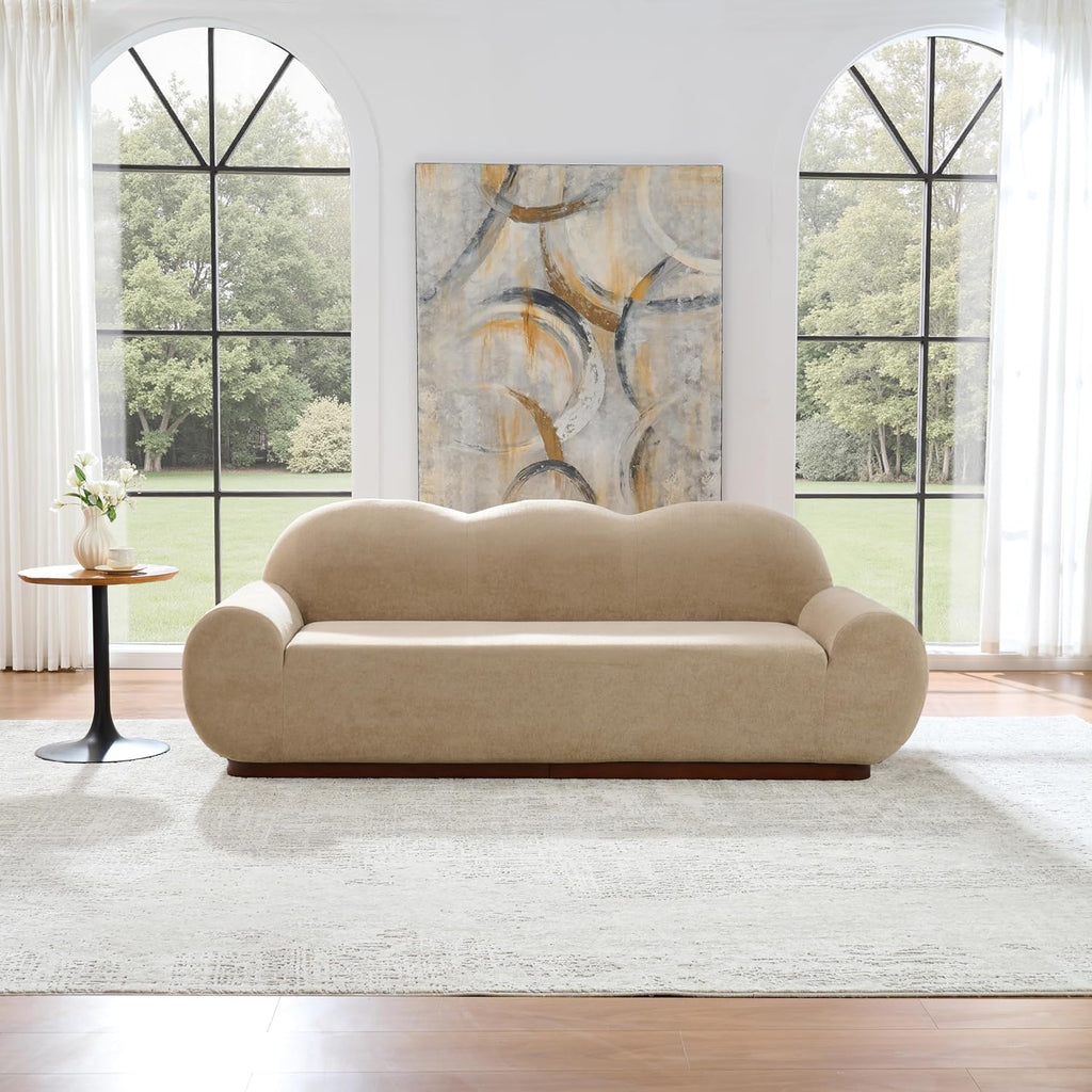 Christopher Knight Home Zera 88' Comfy Velvet Upholstered Cloud Couch, 3-Seater Sofa Couches, Low Profile Home Sofa Living Room with Round Arm, Sturdy Wooden Frame Lounge Chair Indoor, Camel Brown