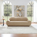 Christopher Knight Home Zera 88' Comfy Velvet Upholstered Cloud Couch, 3-Seater Sofa Couches, Low Profile Home Sofa Living Room with Round Arm, Sturdy Wooden Frame Lounge Chair Indoor, Camel Brown