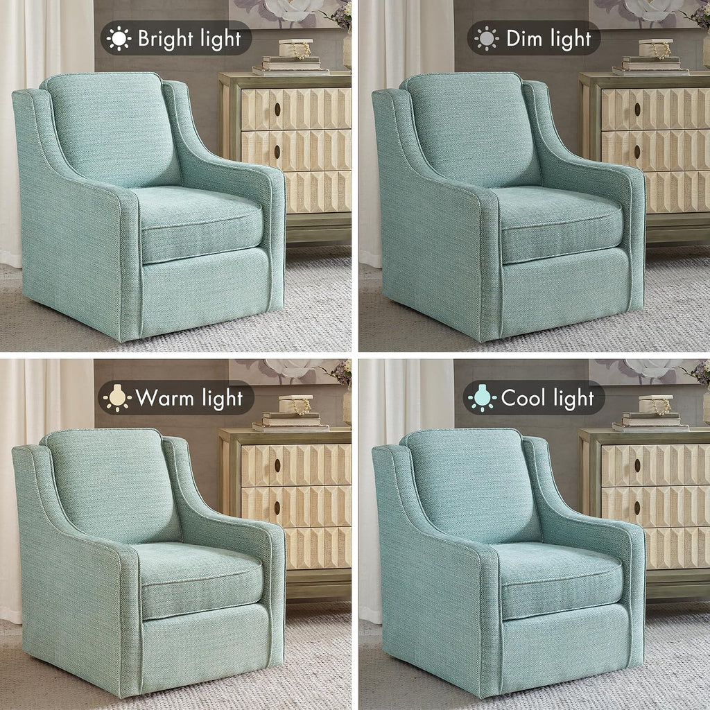 Madison Park Harris Swivel Chair - Solid Wood, Plywood, Metal Base Accent Armchair Modern Classic Style Family Room Sofa Furniture, 28.5' Wide, Dusty Aqua