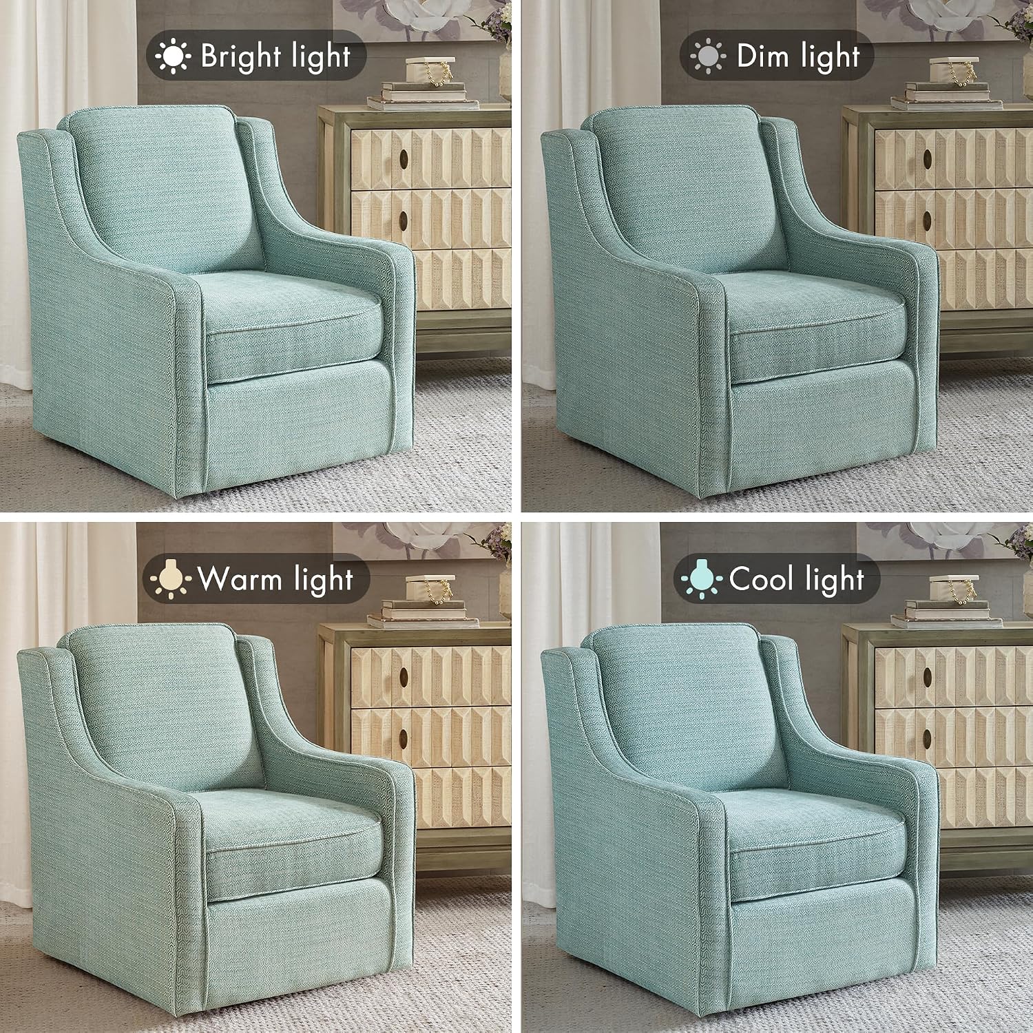 Madison Park Harris Swivel Chair - Solid Wood, Plywood, Metal Base Accent Armchair Modern Classic Style Family Room Sofa Furniture, 28.5' Wide, Dusty Aqua