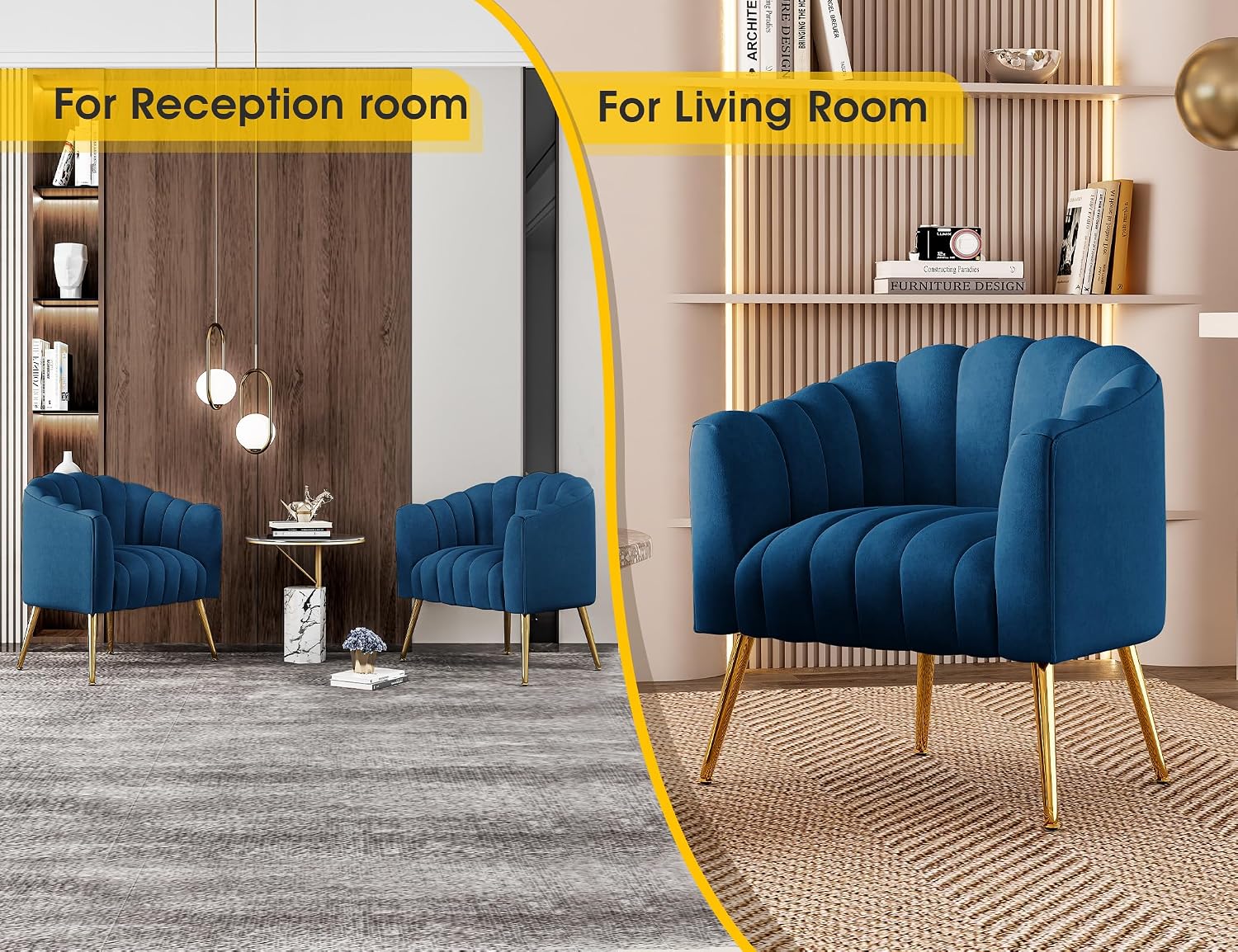 Dewhut Oversized Pumpkin Couch Accent Chair, Modern Comfy Velvet Upholstered Barrel Chairs, Luxury Single Sofa Armchair for Living Room, Waiting Room, Office and Vanity, (Navy)