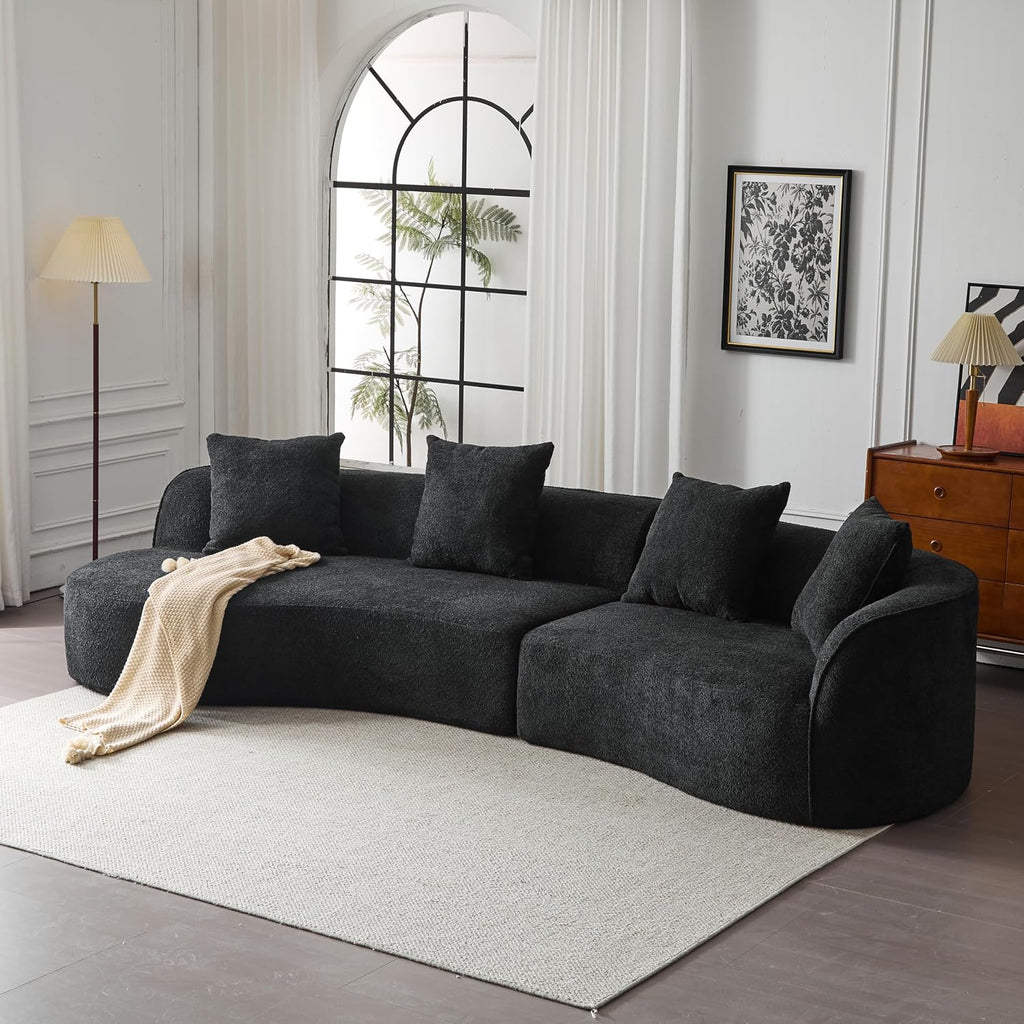 Christopher Knight Home Braebt 126' Sectional Sofa with 4 Throw Pillows, 5-Seater Large Modular Sofa Couches, Comfy Curved Upholstered Cloud Couch for Living Room, Study, No Assembly Required, Black