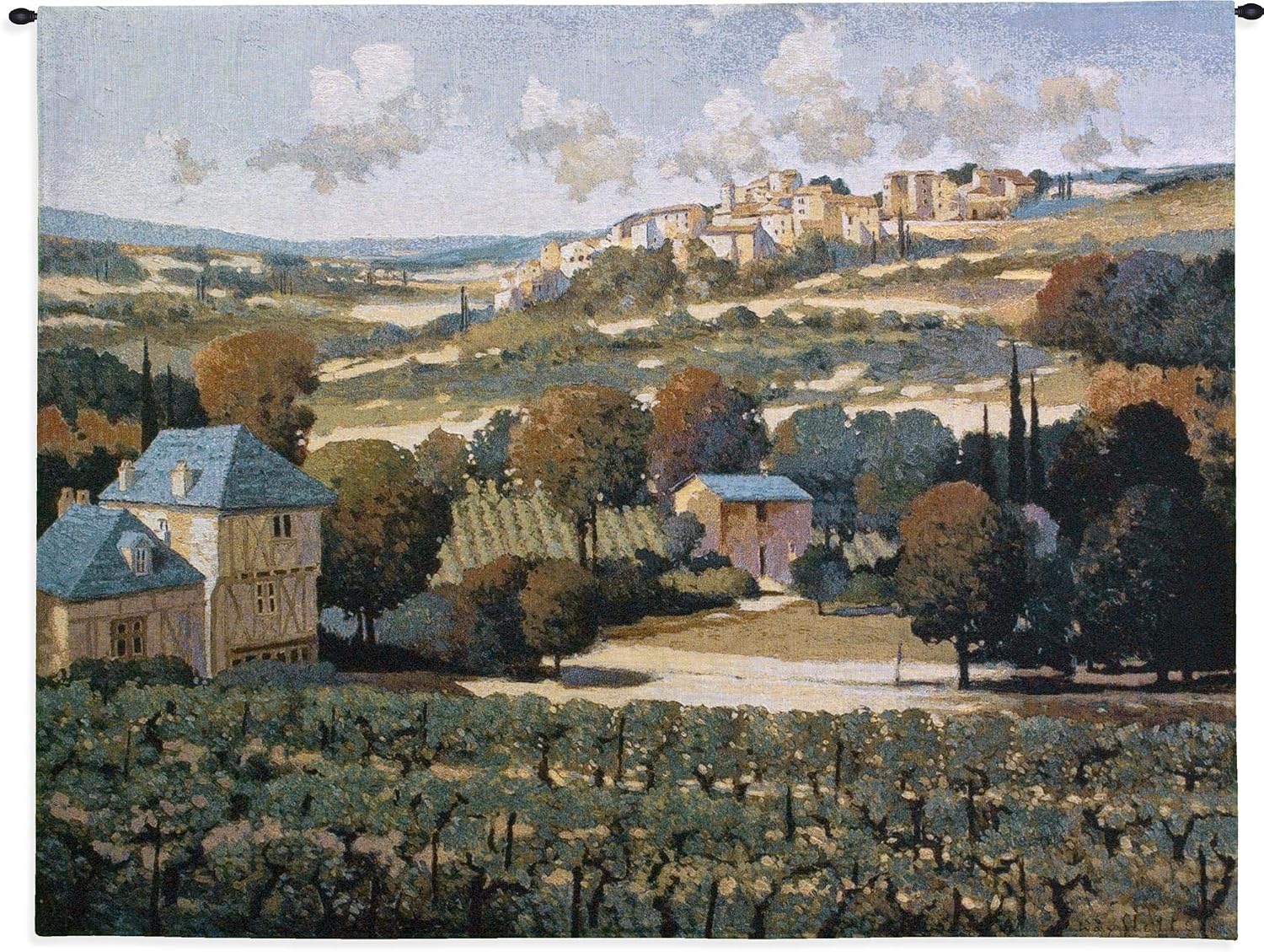Vineyards of Provence by Max Hayslette | Woven Tapestry Wall Art Hanging | French Landscape Hillside Village Wine Country | 100% Cotton USA Size 53x42