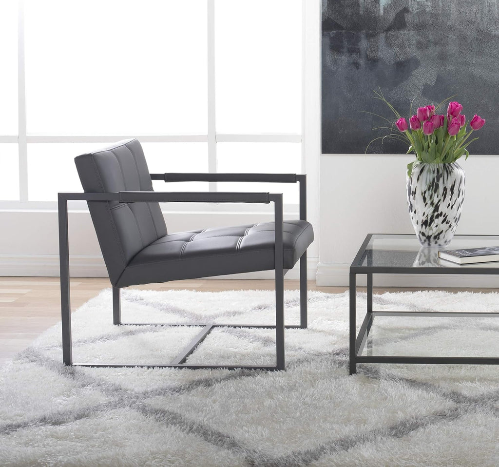 Studio Designs Home Modern Accent Chair Camber Mid-Century, Pewter Grey Metal Frame & Smoke Bonded Leather