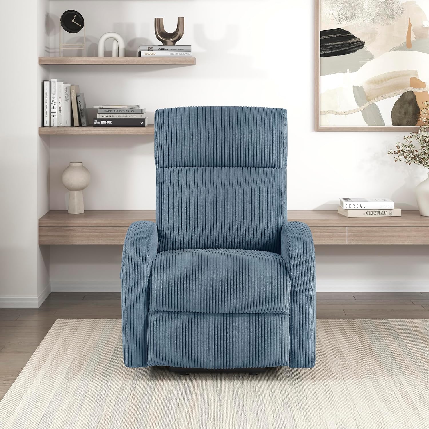 Lexicon Power Lift Recliner Chair for Elderly with Remote Control, Gentle Lift Motion, Side Pocket Armrest, Corduroy Upholstered Electric Recliner for Living Room/Bedroom, Easy Assembly, Midnight Blue