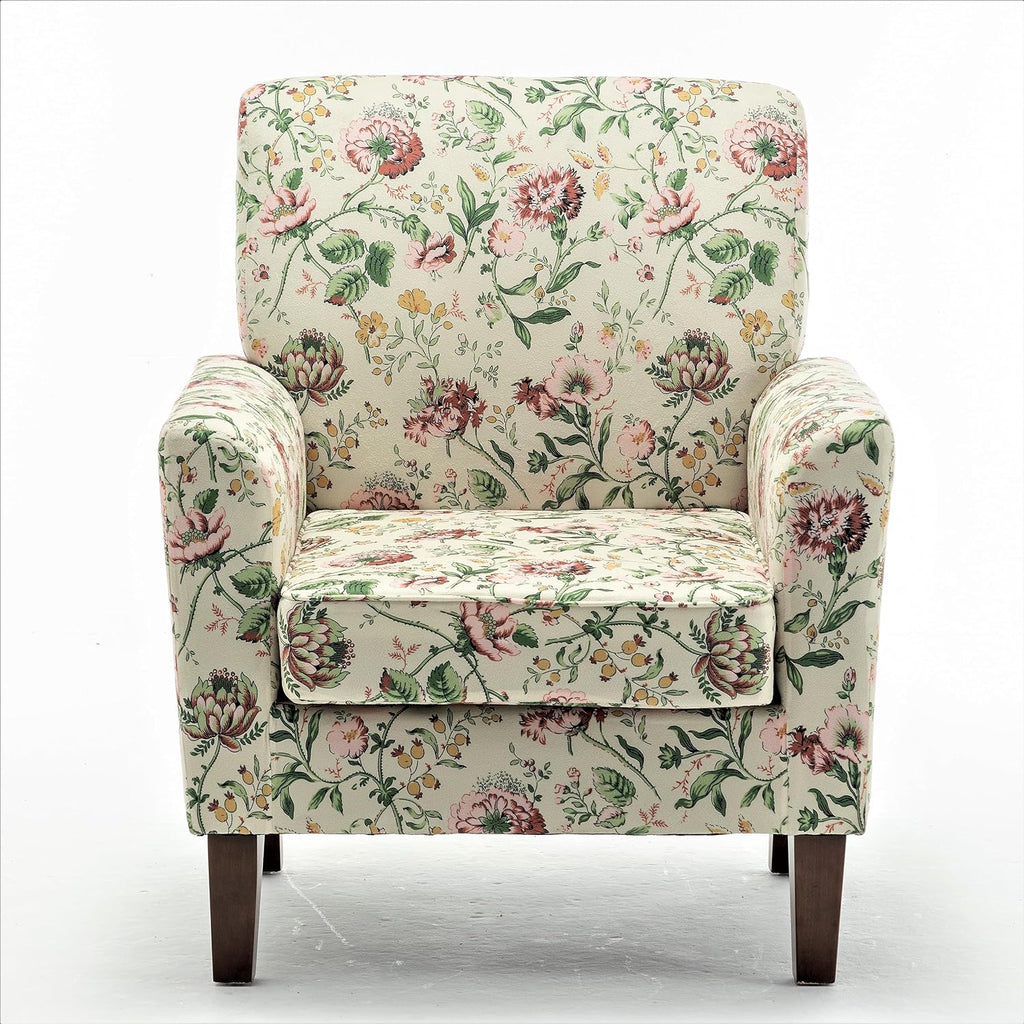 Container Furniture Direct Contemporary Accent Arm Chair with Birch Wood Frame and Velvet Upholstery, Armchair for Office and Living Room Decor, Removable Cushions, 04 Printed Fabric