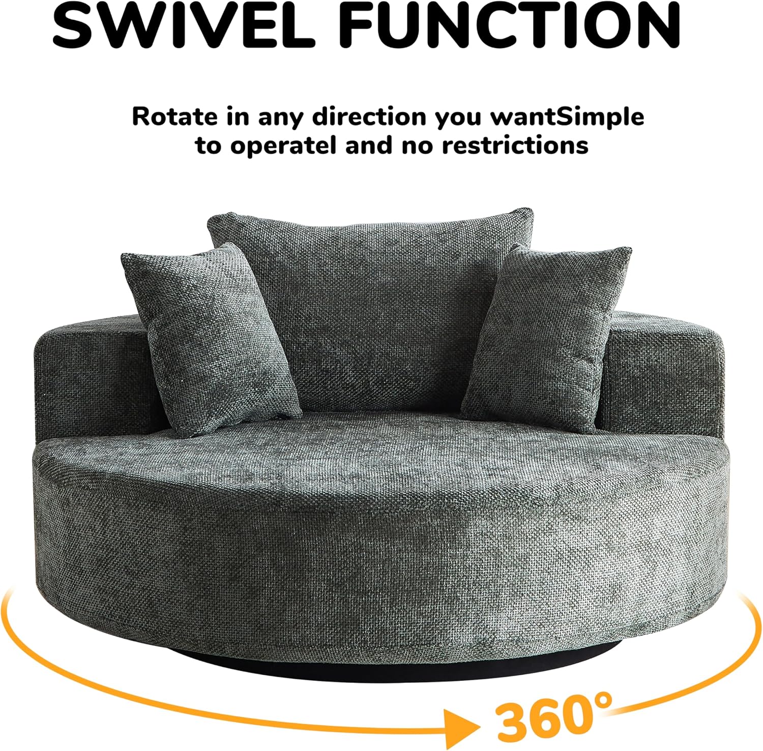 KEIKI 55' Oversized Swivel Accent Chair, Large Barrel Chairs Upholstered Round Swivel Chair, Chenille Single Sofa Armchair, Sleeper Chair for Living Room, Lounge, Green