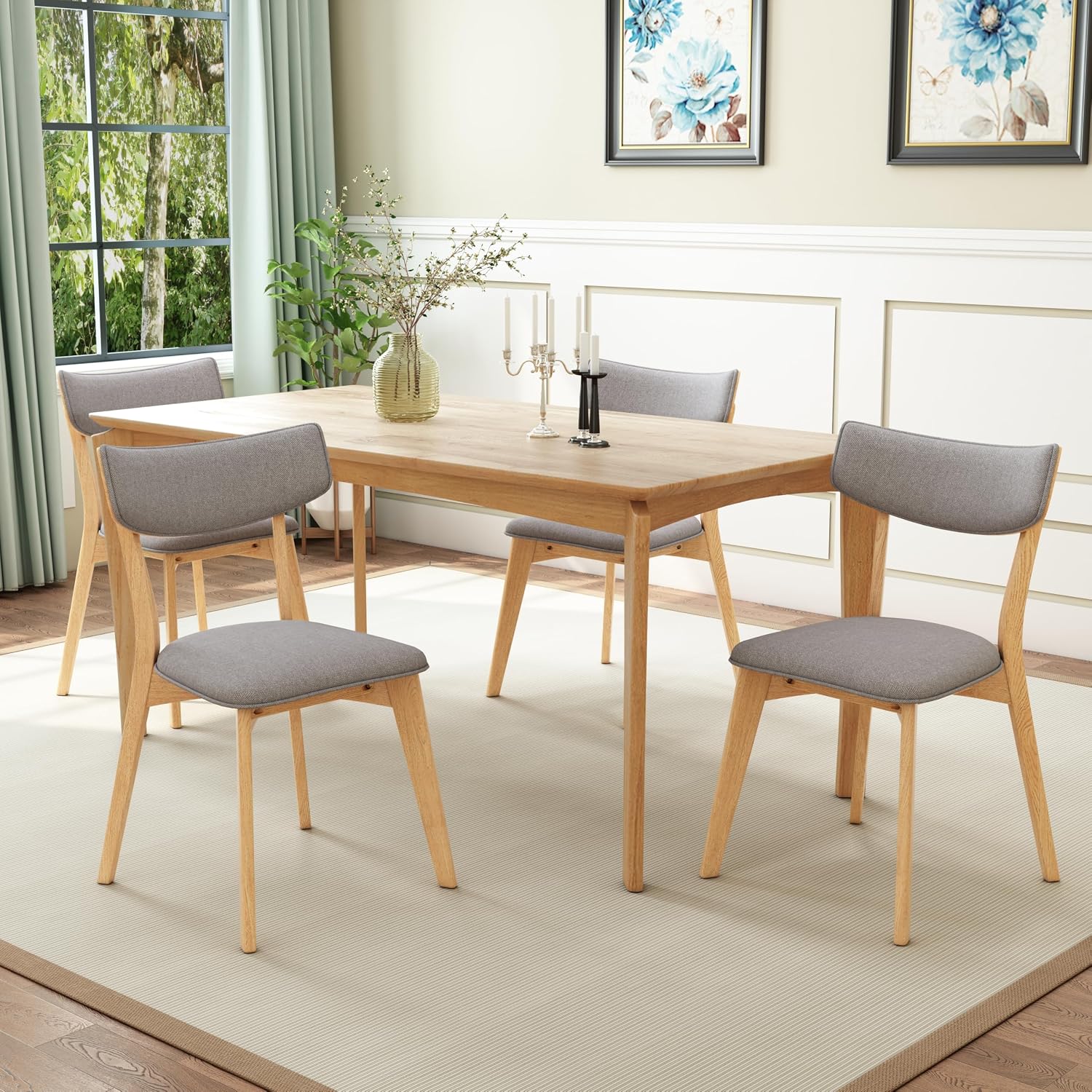 Christopher Knight Home Wrene Mid-Century Dining Chairs Set of 4, Upholstered Dining Room Chairs, Comfy Seating Kitchen Side Chair Set, Armless Accent Chair Set for Home Office, Dark Gray+Oak
