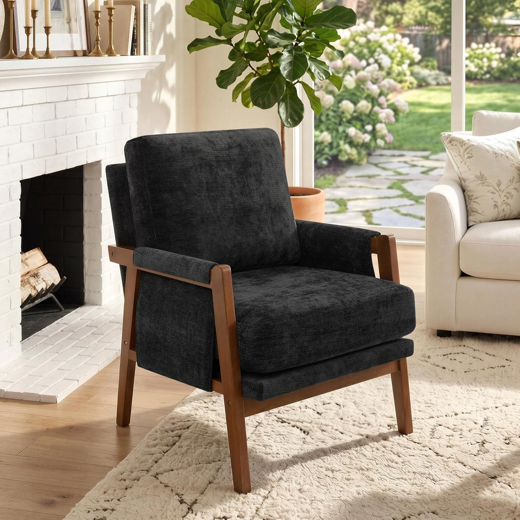 RNKSFX Accent Chairs for Living Room Set of 2, Modern Arm Chairs for Bedroom, Wooden Upholstered Mid Century Accent Chairs, Black