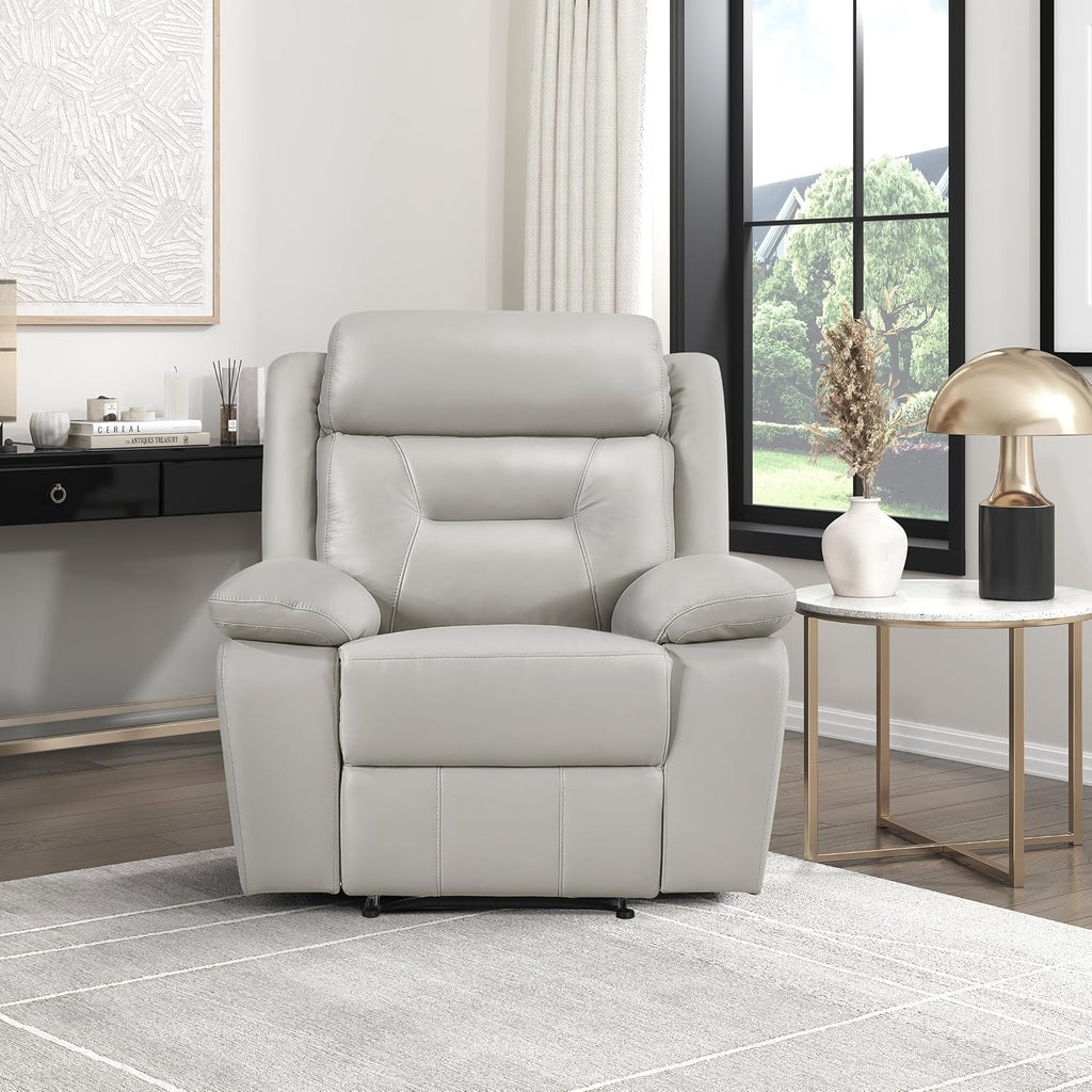 Lexicon Recliner Chair Leather Match Recliner with Pillow Top Armrests, Home Theater Seating, Wall Hugger Recliners Manual Recliner Chair for Living Room/Office/Apartment, Light Grey