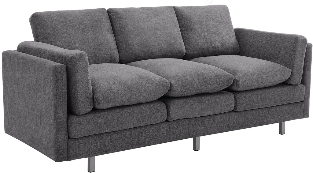 Christopher Knight Home Vincenzo 79.5' Sectional Sofa, 3 Seater Couch, Chenille Upholstered Sofa Chair, Metal Legs Couch, Dual-Layer Cushions Armchair, Comfort Seating for Reading Living Room, Gray