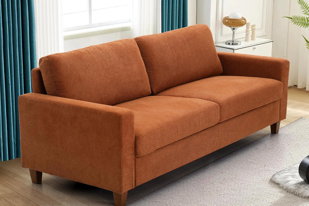 Container Furniture Direct Miles Mid Century Modern Couch for Small Spaces, Living Rooms, Apartments, and Condos, 3 Seater Sofa with Reversible Back Pillows, 77' Wide, Orange