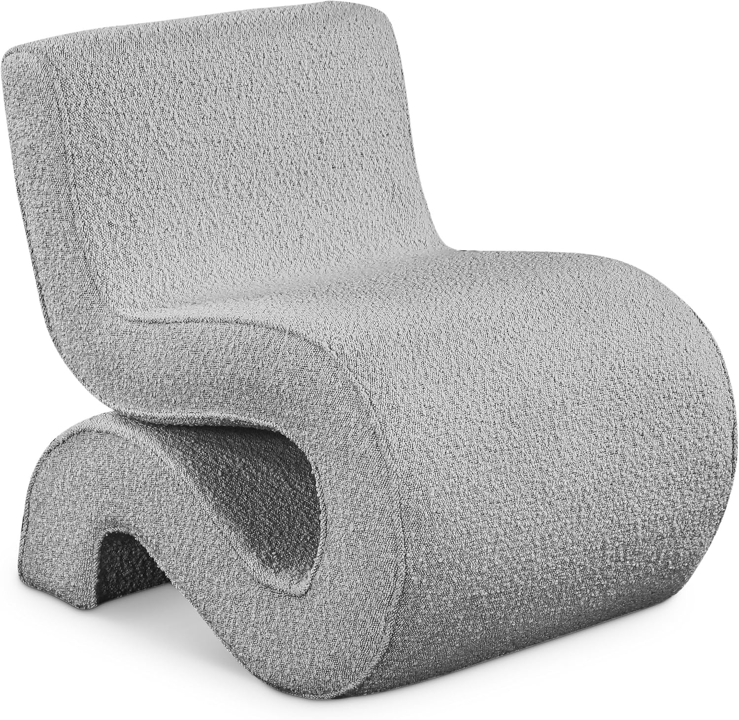 Meridian Furniture 599Grey Desiree Collection Modern | Contemporary Boucle Fabric Upholstered Accent Chair with Rich Grey Boucle Fabric, Curved Design, 22.5' W x 29' D x 28.5' H, Grey