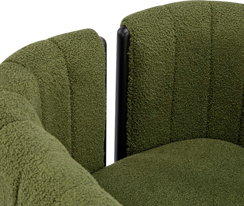 Christopher Knight Home Yusi Boucle Upholstered Dining Chairs Set of 2, Modern Wooden Dining Armchair, Curved Backrest Kitchen Side Chair, Living Room Accent Chair for Extra Seat, Black + Olive Green