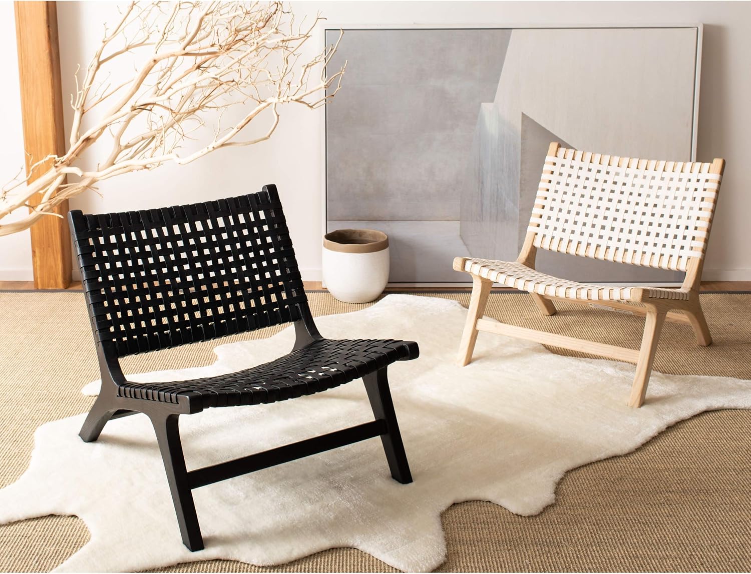 Safavieh Home Luna Black and Black Leather Woven Accent Chair