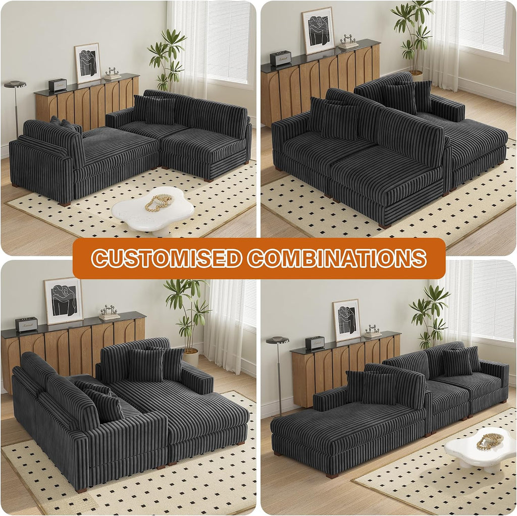 65' Chaise Lounge Chair Indoor, Oversized Upholstered Recliner Sofa Bed for Living Room, Fluffy Plush Faux Fur Cloud Sofa Sleeper Couch Bedroom Reading Seat - Gray, Right Armrest