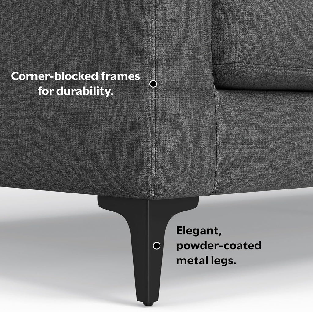 SIMPLIHOME Ava Sofa and Ottoman in 100% Recycled Polyester Performance Fabric, Pebble Grey, 90-inch-Wide 3-Seater Couch and Matching 36-inch-Wide Table Ottoman for Living Room, 2-Piece Set