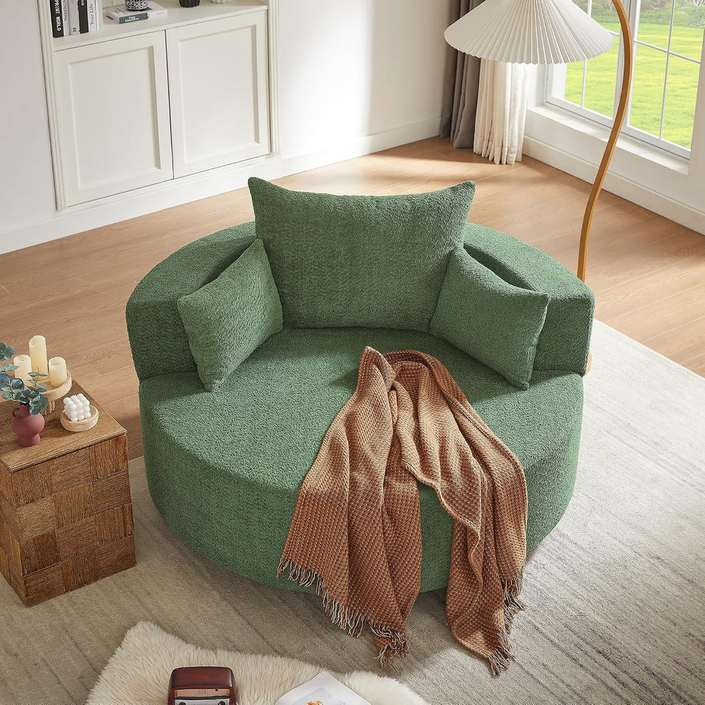 Merax 360° Swivel Chair, Chenille Fabric Accent Barrel Chair, Swivel Round Sofa Chair with 3 Removable Pillows for Living Room, Bedroom, Office and Hotel, Green
